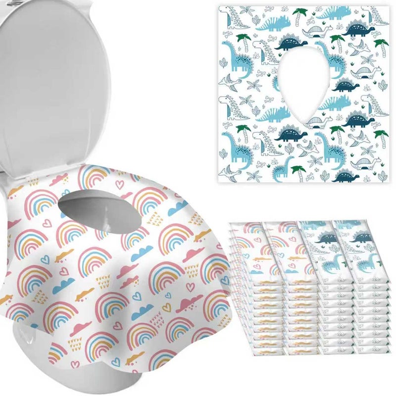 DEEKI 60 Pack Toilet Seat Covers Disposable, Safe No-Slip Waterproof for Kids Toddlers Use in Potty Training Public Restrooms Toilets, Portable Clean Covers for Adults Travel -Rainbow (40P) - Image 1